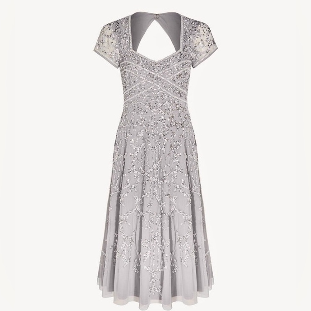Adrianna Papell Sequin Embellished Cocktail Midi Dress Silver Size 10 - Picture 2 of 10